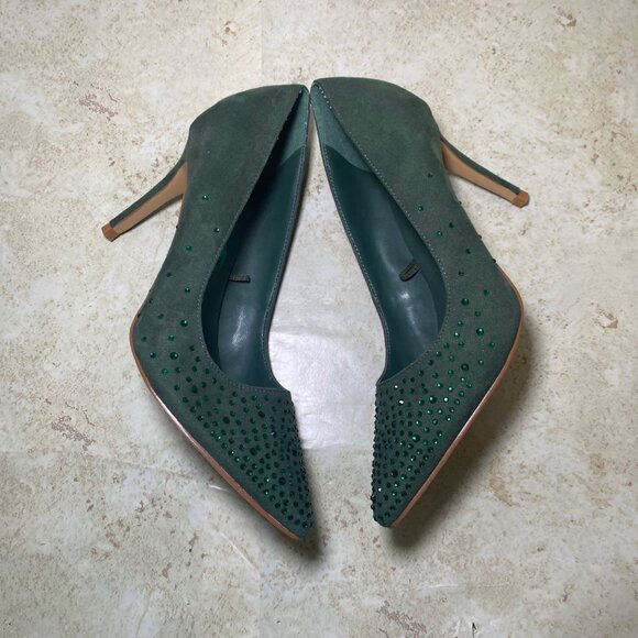 Marc Fisher Green Suede Embellished Pointed-Toe Stiletto Heels Womens Size 7.5 - Picture 5 of 7